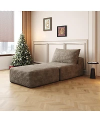 Streamdale Furniture Camel Plush Corduroy Sofa Bed, Convertible Sleeper Chair with Pillow