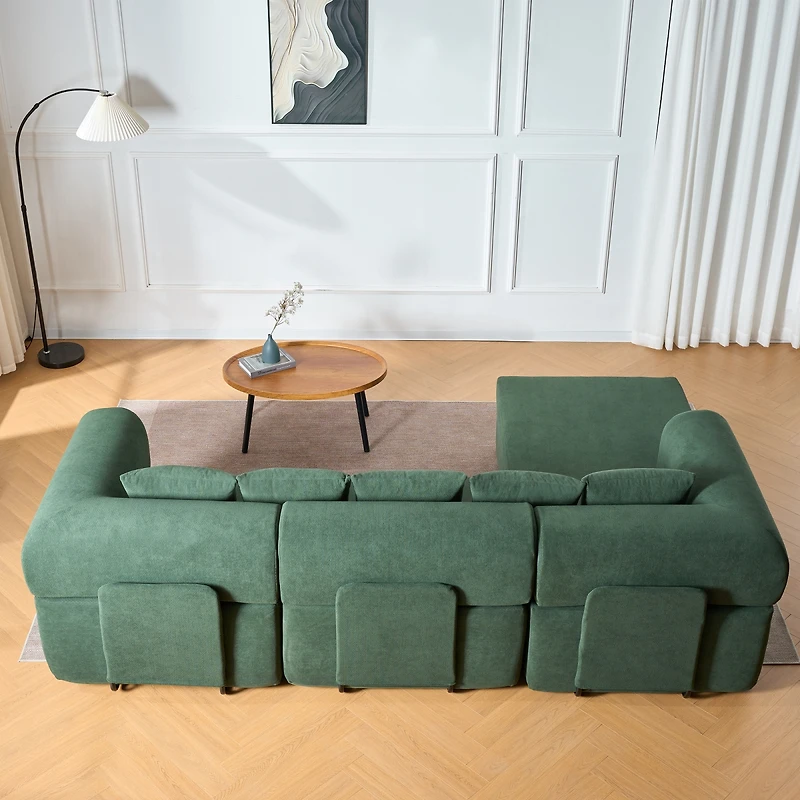 Streamdale Furniture 106" Modular L-Shaped Velvet Cloud Sectional Sofa with Movable Chaise & 5 Pillows