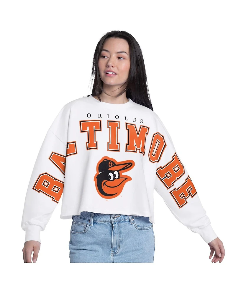 G-iii 4Her by Carl Banks Women's White Baltimore Orioles Bleachers Cropped Pullover Sweatshirt