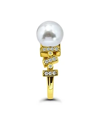 Macy's 1/4 Cttw Cubic Zirconia 10mm Imitation Pearl Bar Pattern on Sides- Polish Band Ring