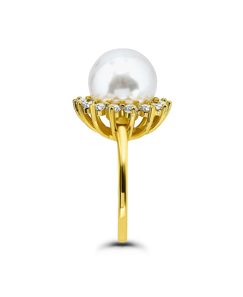 Macy's 1.0 Cttw 2mm Round Cubic Zirconia Halo 11mm Imitation Pearl on Polish Band Ring