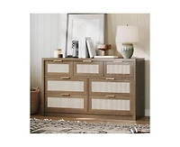 gaomon Rattan 7-Drawer Dresser for Bedroom, Wide Wooden Storage Chest