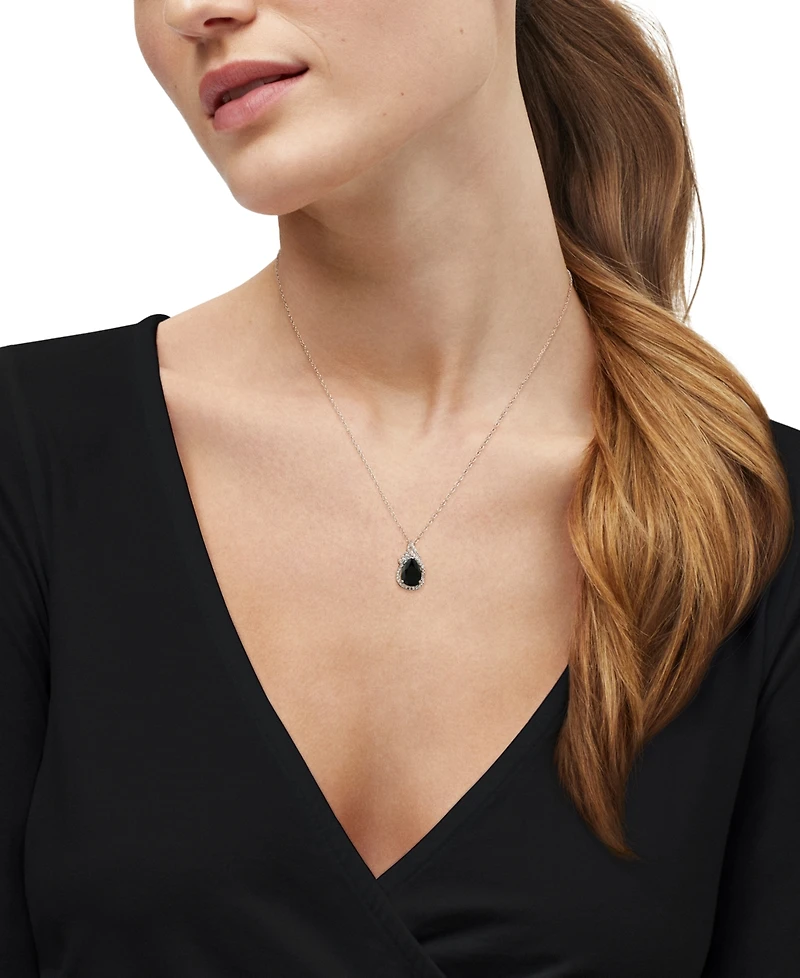Macy's Onyx & White Topaz (1/4 ct. t.w.) Pendant Necklace in Sterling Silver
