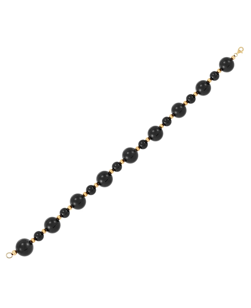 Macy's Onyx (10mm) Beaded Bracelet in 14k Yellow Gold Over Sterling Silver (Also available in Jade Bead)