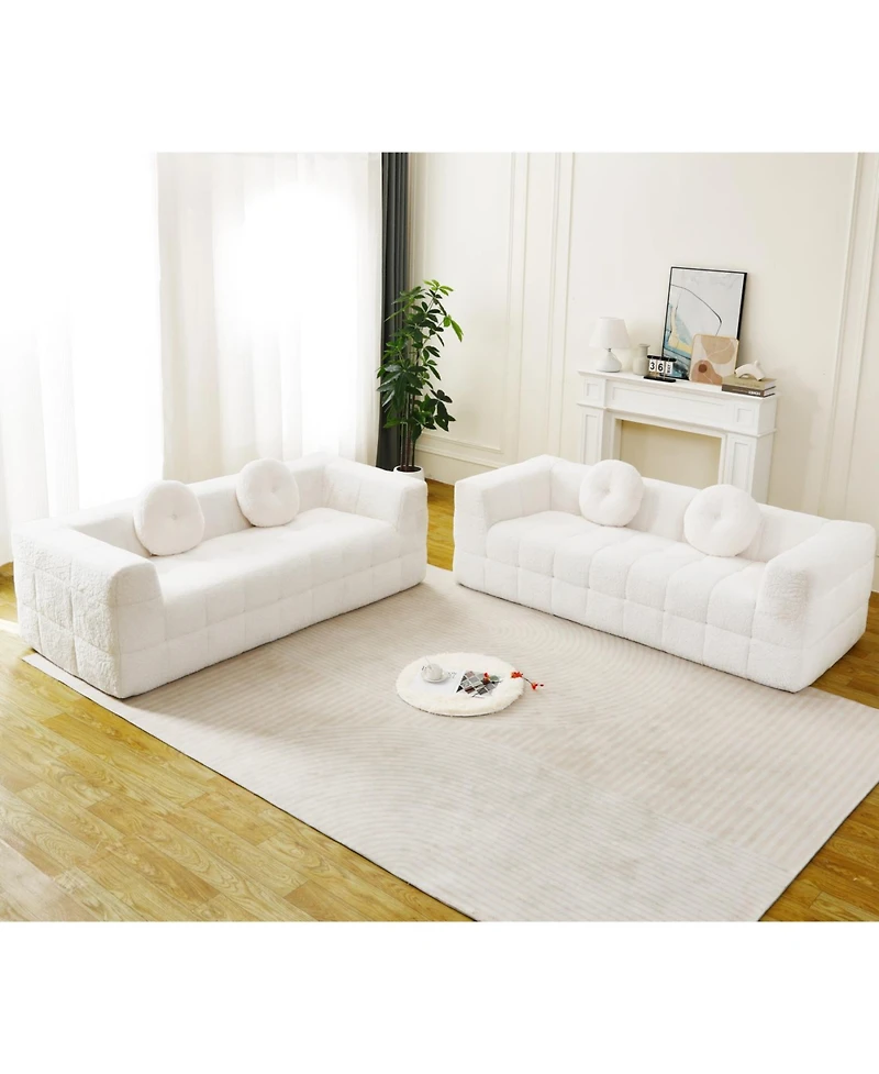 Streamdale Furniture Modern Boneless Couch with Two Circular Throw Pillows, Checkered Design