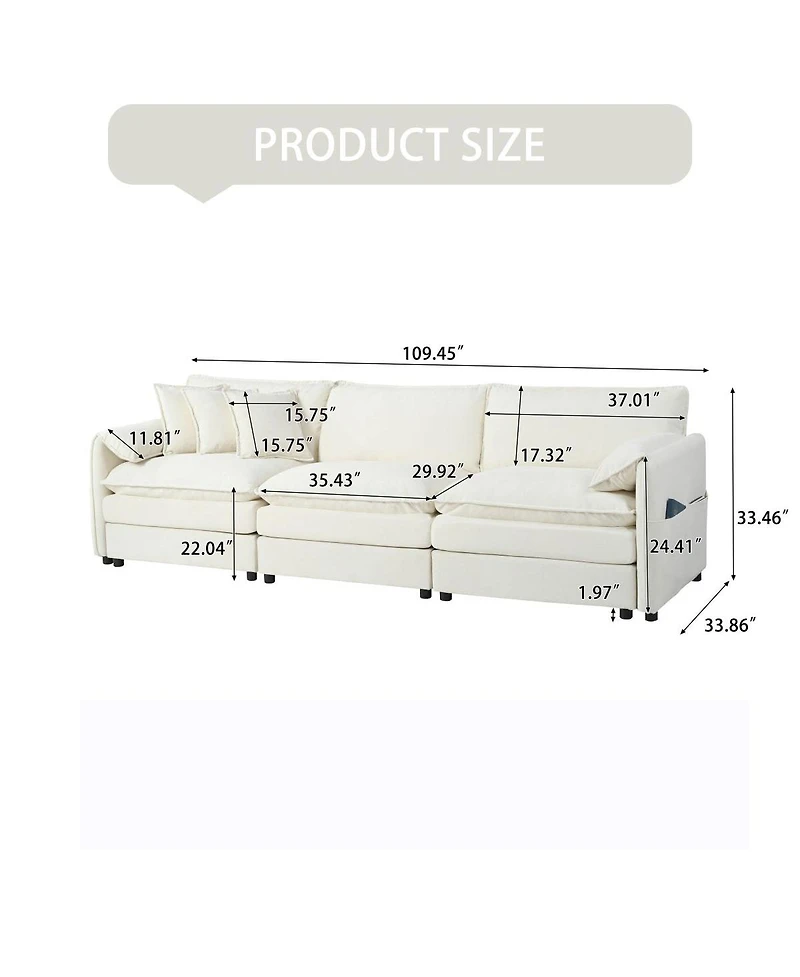 Streamdale Furniture Oversized Deep Seat Sectional Sofa, Modern Chenille Cloud Couch