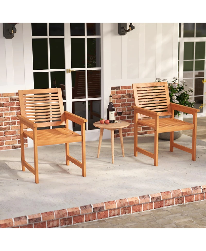 Gymax Patio Chairs Set of 4 Outdoor Wooden Dining Chairs w/ Inclined Backrests