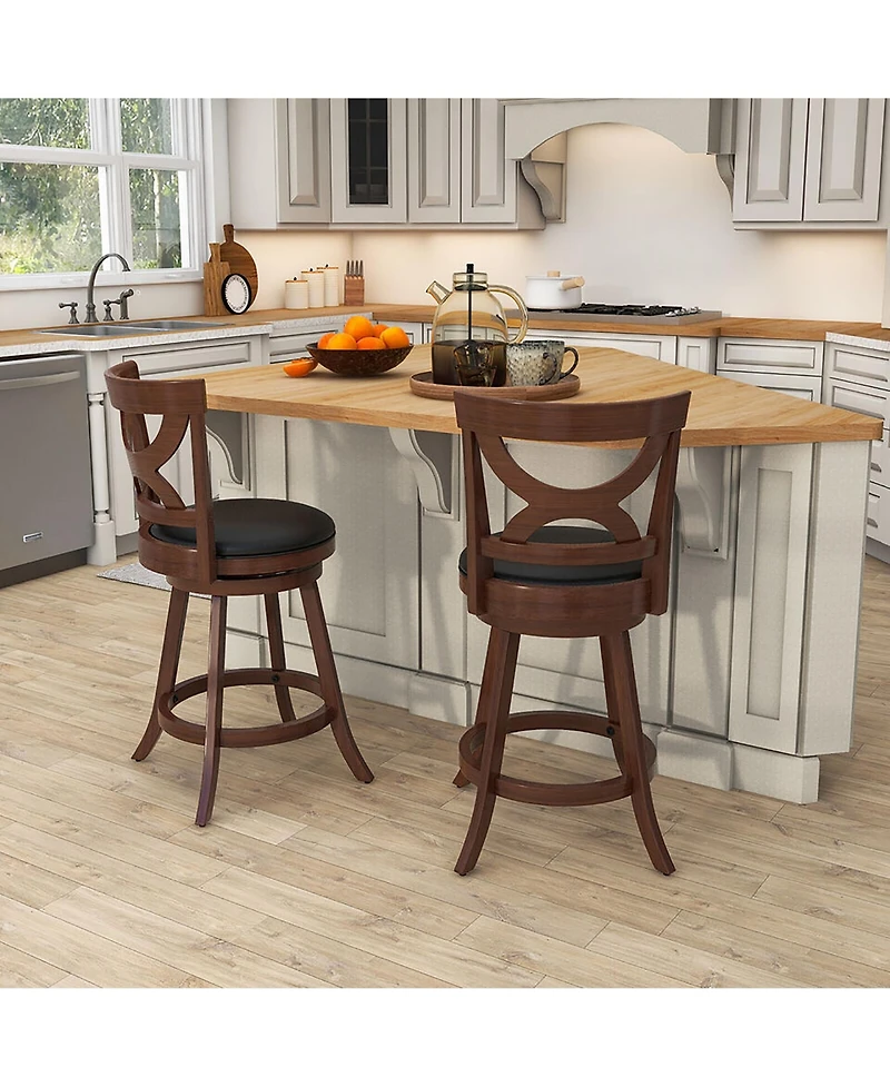 Gymax 4pcs 24'' Bar Stools 360° Swivel Counter Height w/ Pvc Leather Cushioned Seat