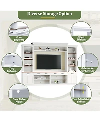 Streamdale Furniture Farmhouse 4-Piece Entertainment Center with Bookshelf, Walnut Tv Stand