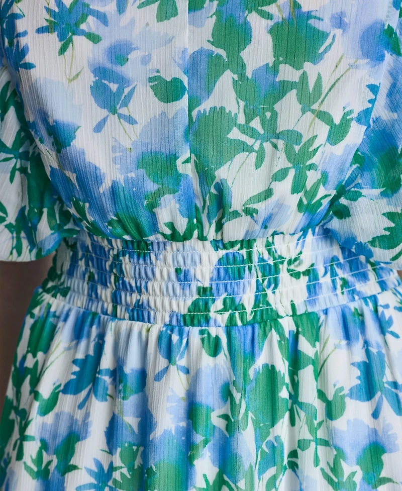 Dkny Women's Flutter-Sleeve V-Neck Smocked Waist High-Low Midi Dress