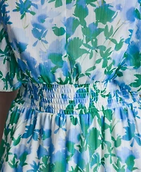 Dkny Women's Flutter-Sleeve V-Neck Smocked Waist High-Low Midi Dress