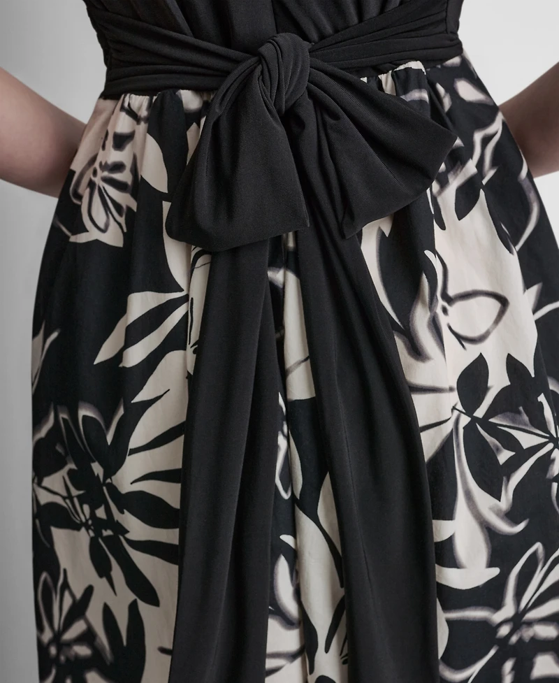 Dkny Women's Sleeveless V-Neck Fit and Flare Midi Dress