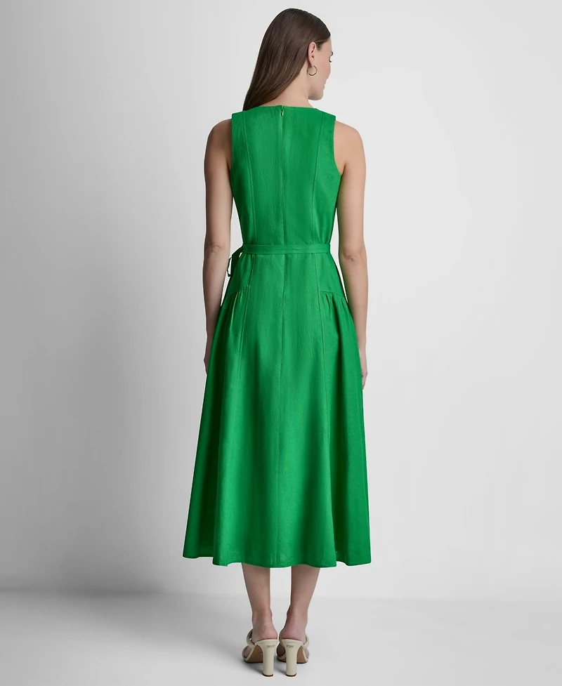 Dkny Women's Sleeveless V-Neck Drop Waist Midi Dress