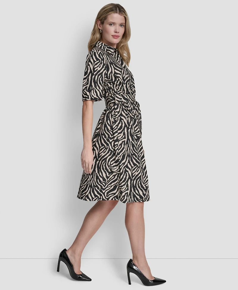 Dkny Women's Elbow Sleeve Collared Neck Button-Front Belted Shirtdress