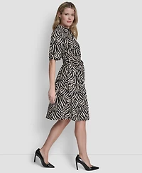 Dkny Women's Elbow Sleeve Collared Neck Button-Front Belted Shirtdress