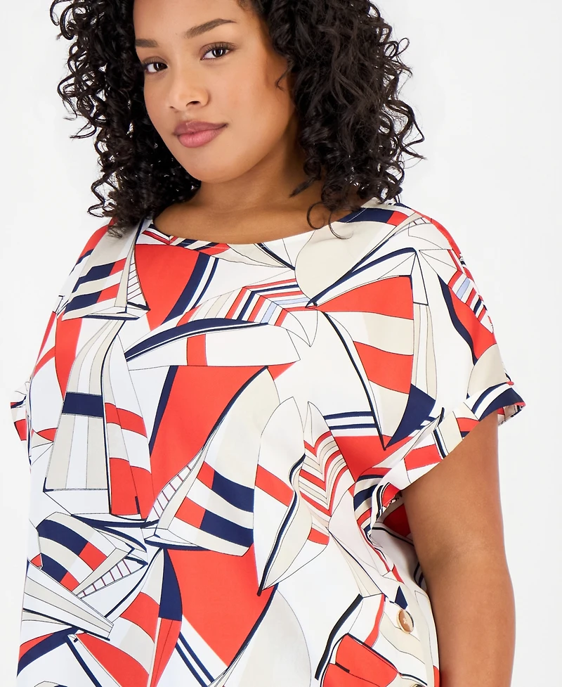 Jones New York Plus Satin Boat-Neck Top