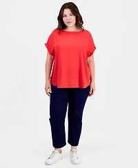 Jones New York Plus Button-Trim Short-Sleeve Top