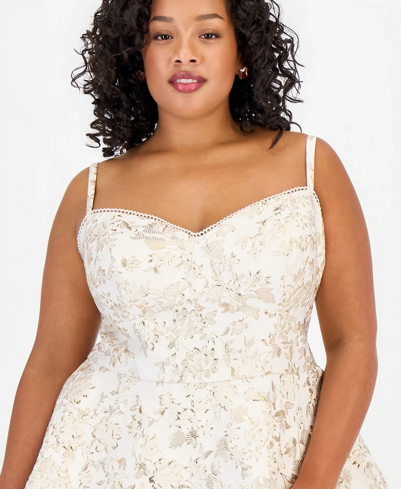 B Darlin Trendy Plus Sweetheart-Neck Spaghetti-Strap Jacquard Dress