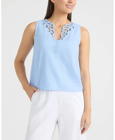 Ellen Tracy Women's Embroidered V-Neck Top