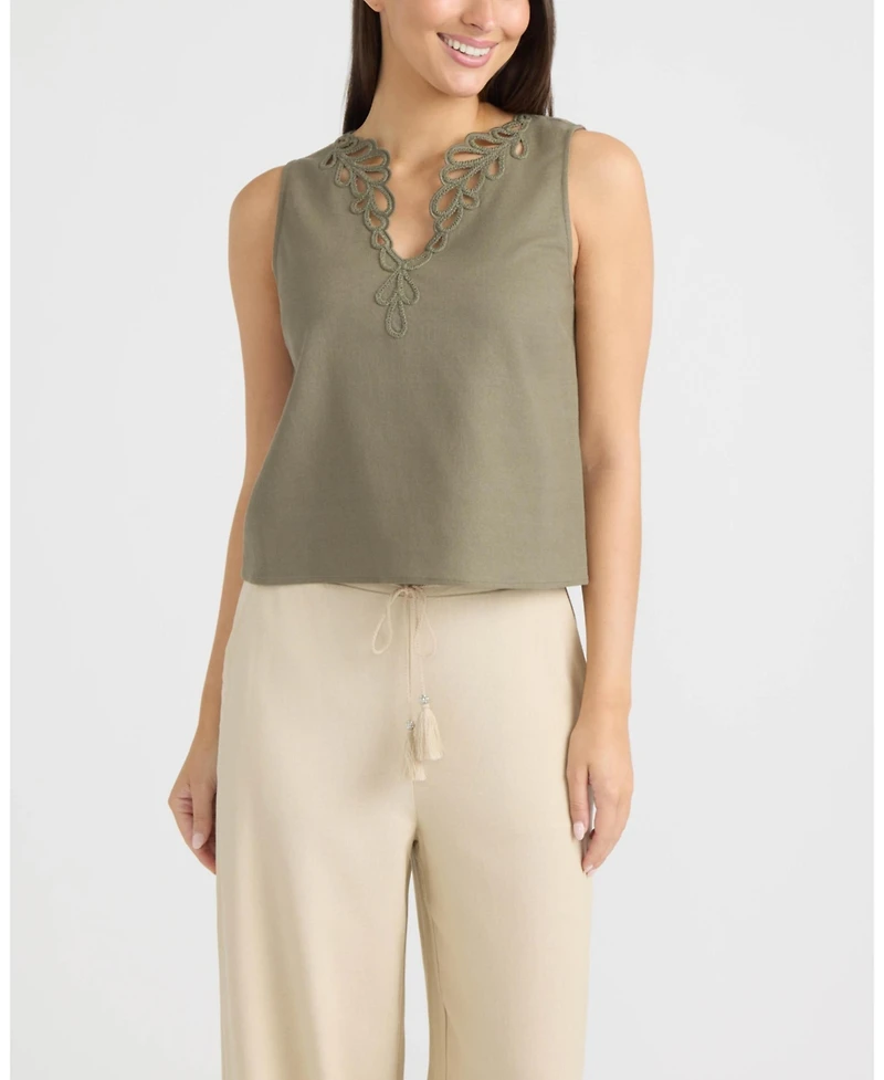 Ellen Tracy Women's Embroidered V-Neck Top