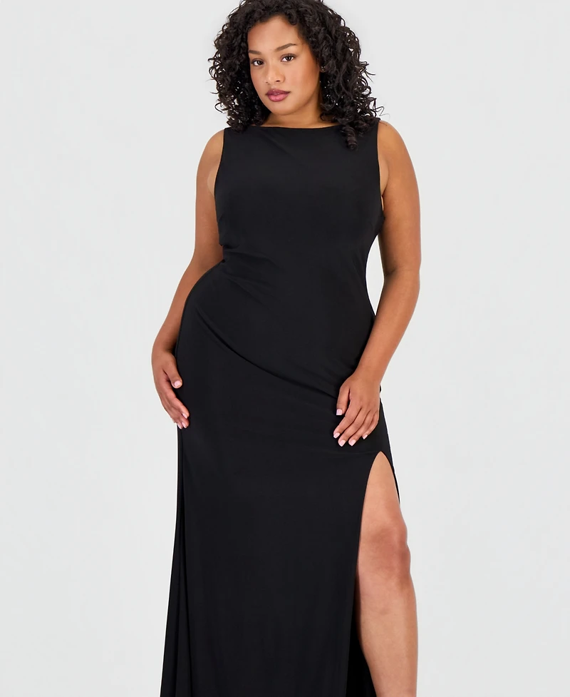 B Darlin Trendy Plus Scoop-Neck Shiny Knit Gown