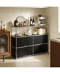 Mega Casa Multi-Purpose Storage Cabinet with Double Drawers and Open Display Shelf, Modern Metal Frame Console for Entryway or Living Room