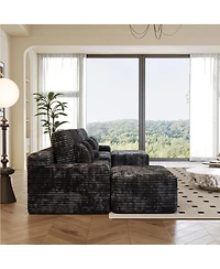 Streamdale Furniture 150" Sectional Sofa with 2 Ottomans, Black Corduroy, U-Shaped Couch