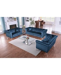 Streamdale Furniture Chesterfield Stanford sofa, Azure blue, tufted, scroll arm