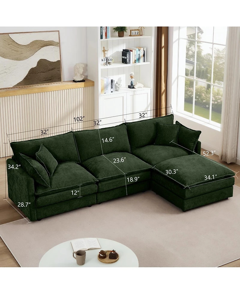 Streamdale Furniture Modular Sectional Sofa, 102 Inch L-Shaped Couch Set