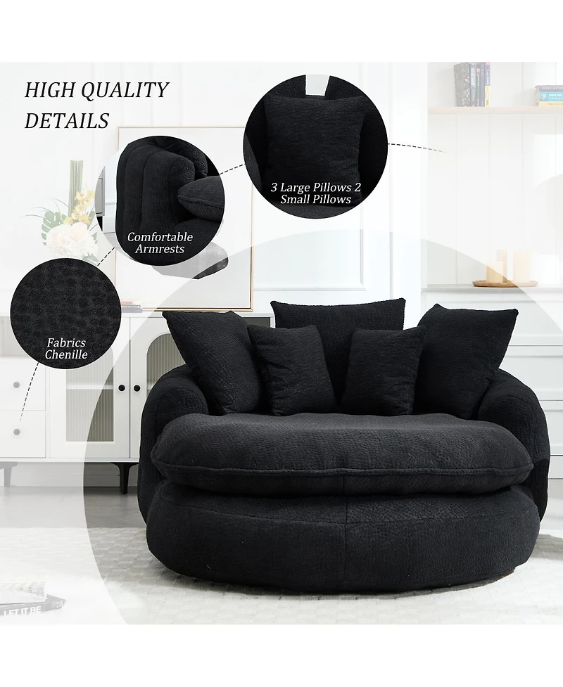 Streamdale Furniture Oversized Oval Upholstered Bean Bag Sofa with 5 Pillows & Wrap Around Backrest