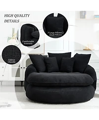 Streamdale Furniture Oversized Oval Upholstered Bean Bag Sofa with 5 Pillows & Wrap Around Backrest