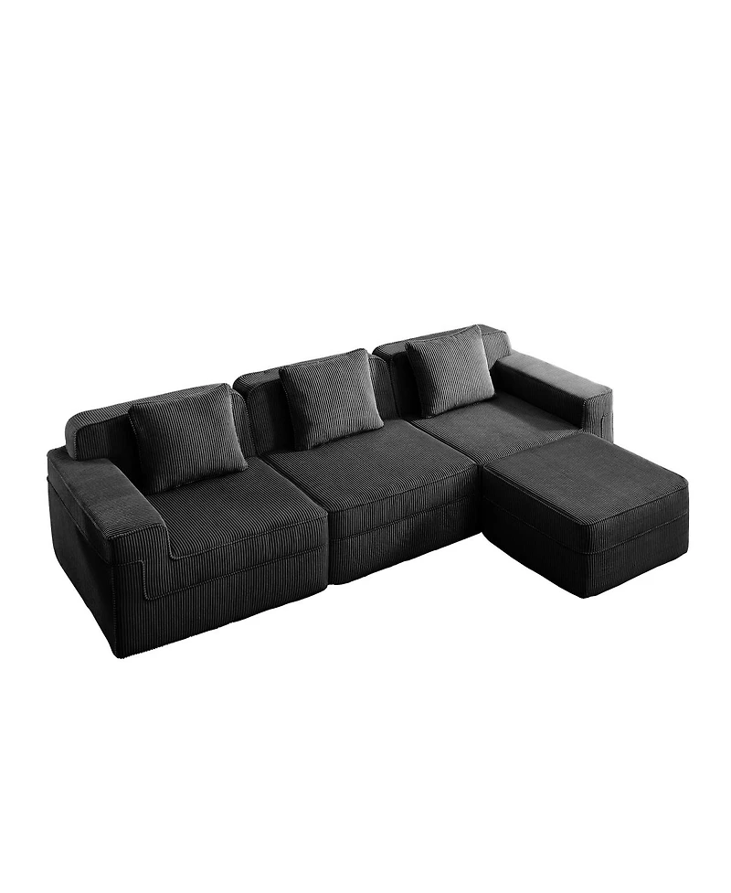 Streamdale Furniture Modular 3 Seat L Shape Sectional Sofa, Cloud Couch with Ottoman