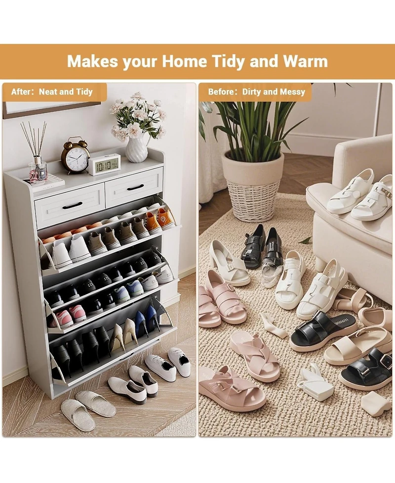 gaomon Shoe Storage Cabinet with 2 Drawers and 3 Flip Drawers, Hidden Wood Shoe Cabinet for Entryway, Narrow Shoe Rack