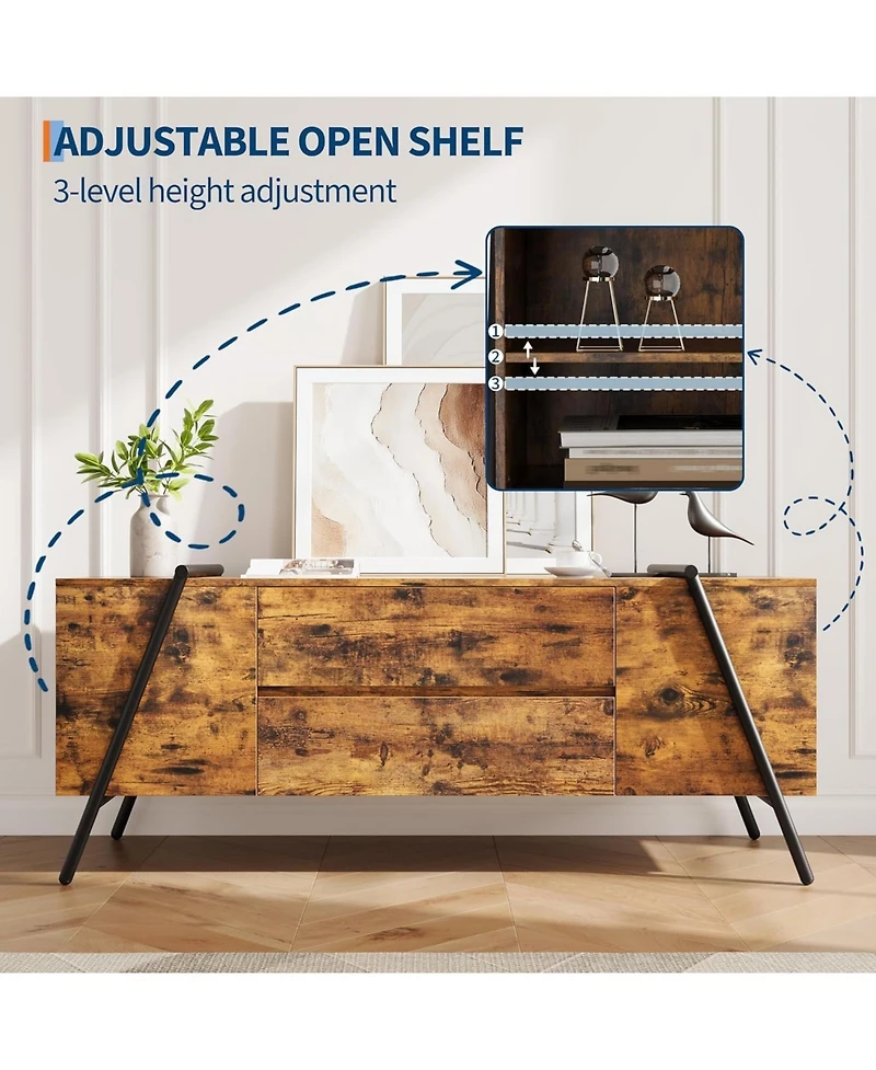 gaomon Modern Tv Stand, Wood Entertainment Center, 2 Drawers, Side Open Shelves, U-Shaped Metal Base, Fits up to 65".