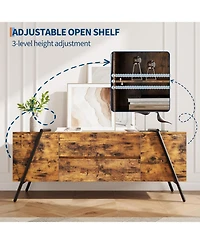 gaomon Modern Tv Stand, Wood Entertainment Center, 2 Drawers, Side Open Shelves, U-Shaped Metal Base, Fits up to 65".