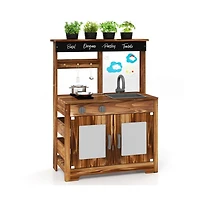 Hongge Mud Kitchen Fir Wood Play Kitchen with 4 Panting Pots Faucet Removable Sink