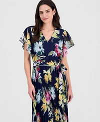 Robbie Bee Women's Flutter-Sleeve Pleated Maxi Dress