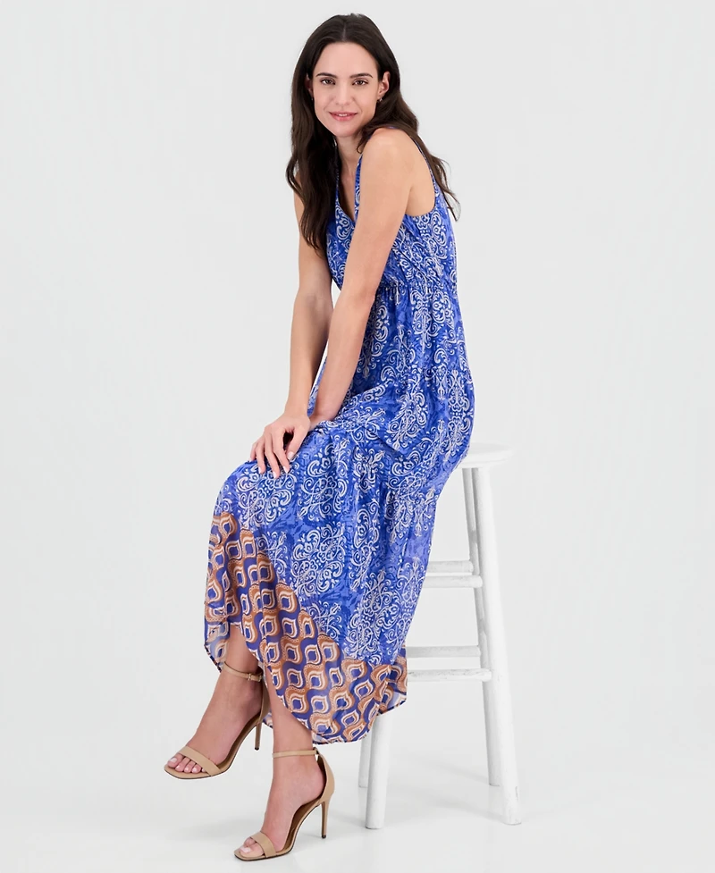 Robbie Bee Women's Sleeveless V-Neck Tiered Maxi Dress