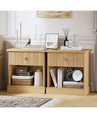 gaomon Fluted Nightstand with Drawer, Mid Century Modern Bedside Table Light Wood Nightstand with Storage