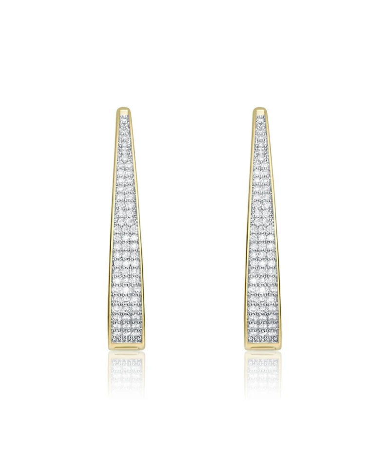 14K Gold Plated Cubic Zirconia Pave Oblong Oval Hoop Earrings