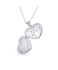 Bling Jewelry Large Pave Cz Puff Heart Shape Aromatherapy Essential Oil Perfume Diffuser Locket Pendant Necklace