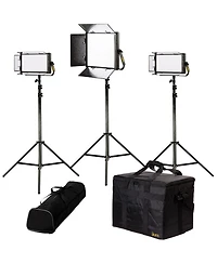Ikan Lyra Bi-Color 3-Point Soft Panel Led Light Kit, Includes 1x LB10 Led Light, 2x LB5 Led Light, 3x Hd Stand, 3x Barn Doors with Intensifier, 3x