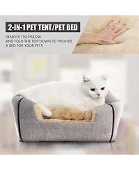 Aronkl Foldable Cat Bed Cave Tent with Removable Washable Pillow Durable Scratch Resistant for Indoor Cats Kittens Pets