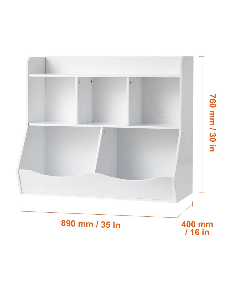 Rainsken Kid Storage Cabinet, 5-Cubby Wood Toy Storage Organizer for Kids Room, Playroom, Kindergarten, Nursery