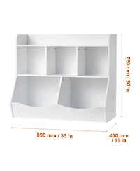 Rainsken Kid Storage Cabinet, 5-Cubby Wood Toy Storage Organizer for Kids Room, Playroom, Kindergarten, Nursery