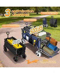 Rainsken Heavy Duty Utility Wagons, Extra Long Large Foldable Wagon with Opened Tailgate and All-Terrain Wheels, 500lbs Capacity for Beach