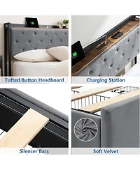 gaomon Bed Frame With Headboard and 4 Drawers Velvet Upholstered Frame With Charging Station Quiet Easy To Assemble