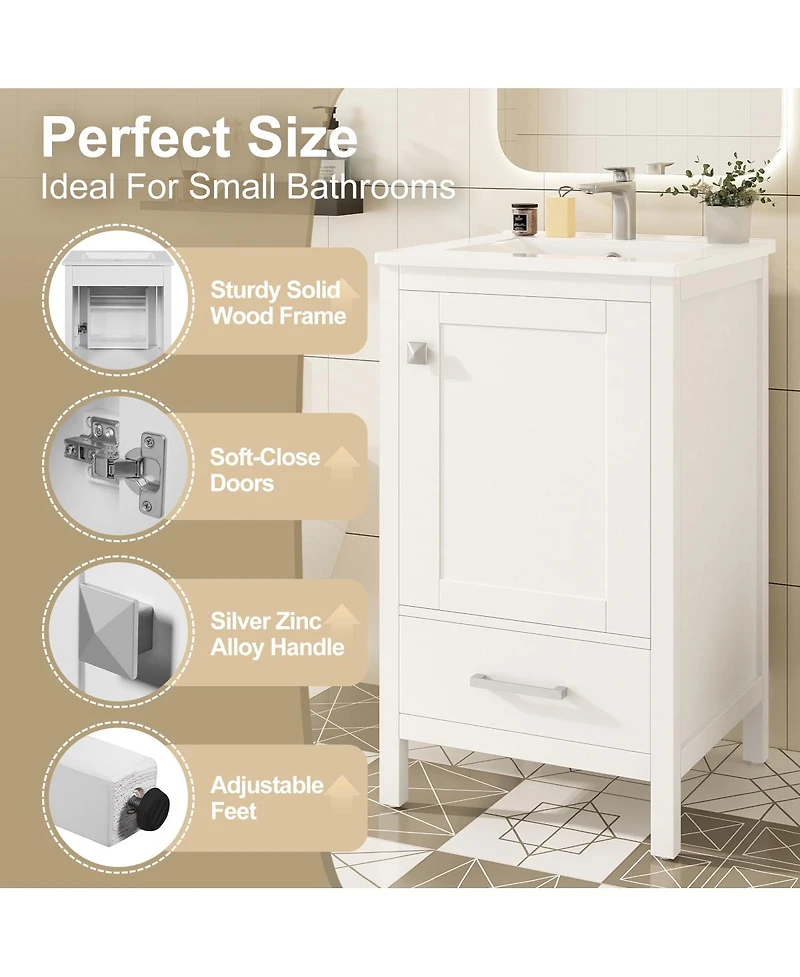 Sillysis 20" Modern Freestanding Bathroom Vanity with Ceramic Sink, Solid Wood Frame and Soft Close Door for Small Spaces