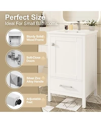 Sillysis 20" Modern Freestanding Bathroom Vanity with Ceramic Sink, Solid Wood Frame and Soft Close Door for Small Spaces