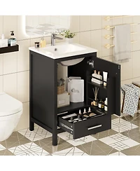 Sillysis 20" Modern Freestanding Bathroom Vanity with Ceramic Sink, Solid Wood Frame and Soft Close Door for Small Spaces